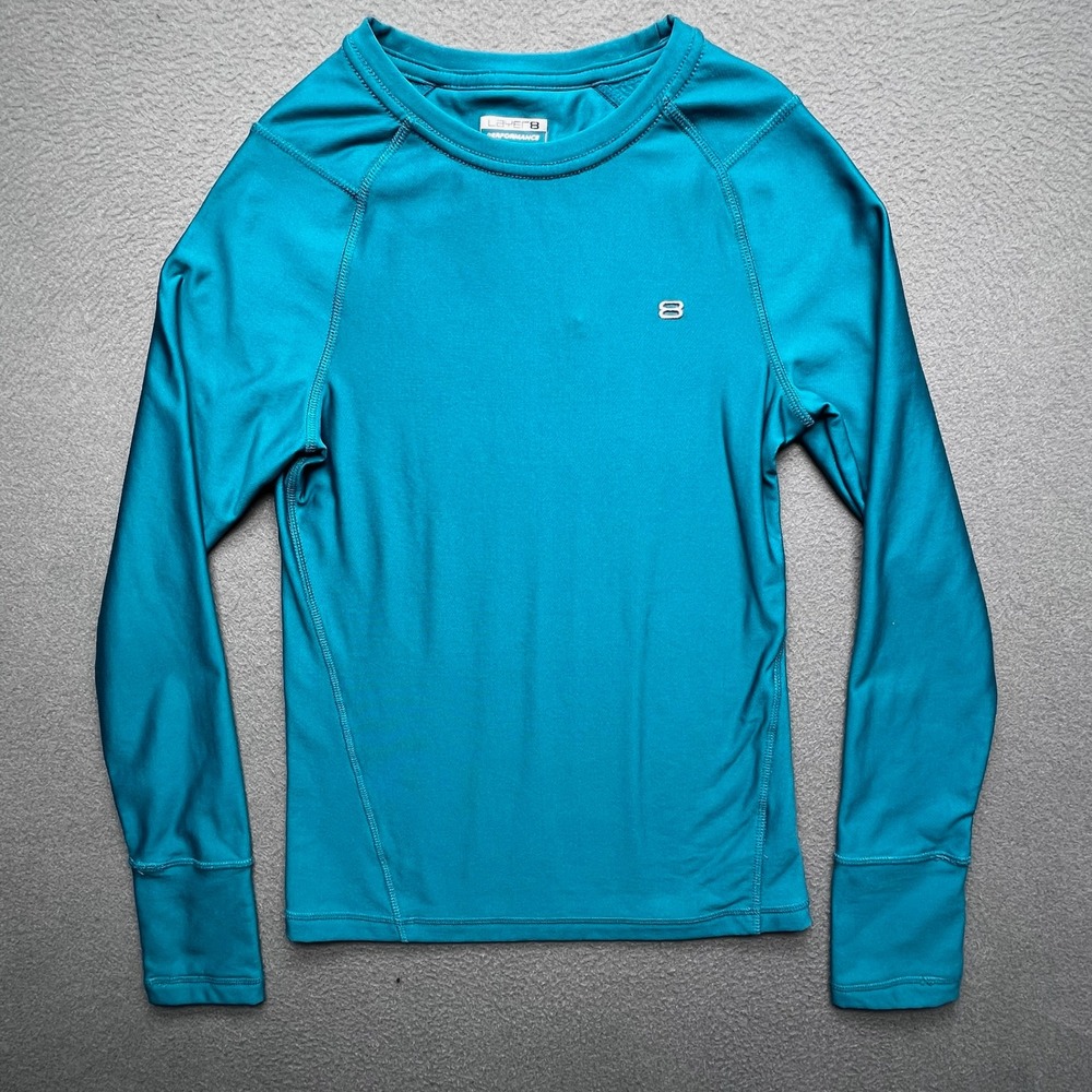 Layer 8 Women Performance Shirt Teal Polyester Spandex XS Athletic Long Sleeve